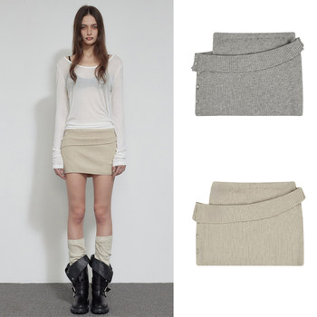 
BOHEMSEO 25 Autumn Layered Asymmetric Design Knitted Skirt Covering Hips Ultra Short Mini Skirt Korea Purchasing Agency