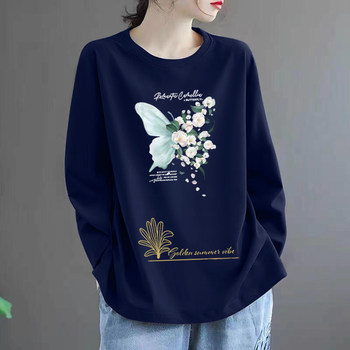 2025 new Autumn style extra-large size 300Jin [Jin equals 0.5 kg] Fat mm new Chinese long-sleeved T-shirt for women loose and slimming belly top