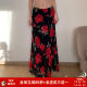 FabGirls Romantic Rose Print Mesh Spliced ​​Skirt Retro versatile Slim Hip Skirt