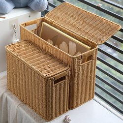 Kens Narrow Tall Storage Box with Lid for Home Use, Gap Magazine Basket, Rattan-Like Woven Corner Sofa Side Storage Box