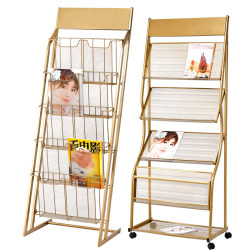 Magazine Rack, Information Rack, New Floor-Standing Newspaper Rack, Storage Rack, Book and Newspaper Rack, Student Art Display Bookshelf, Floor-Standing Wrought Iron Simple Bookshelf for Study, Office, Hotel, Exhibition Hall, Advertising Display Rack