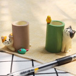 Zakka Japanese Style Cute Three-Striped Cat Bird Mouse Creative Pen Holder Paper Clip Storage Stationery Ornament
