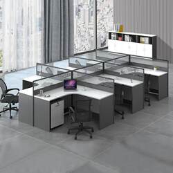 White Staff Office Desk for 2/4/6 People, L-Shaped Partitioned Workstation Combination with Corner Desk and Screen Divider