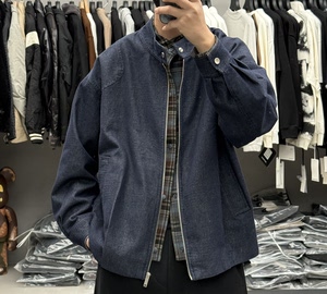 
American retro washed fake two-piece shirt with stand-up collar denim jacket for men in spring loose and handsome commuter jacket