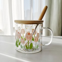 Fresh Glass Cup with Lid for Women, High Aesthetic Value, Household Use, with Scale, for Milk, Breakfast, Tea, ins Style Beverage, Coffee, Water Cup