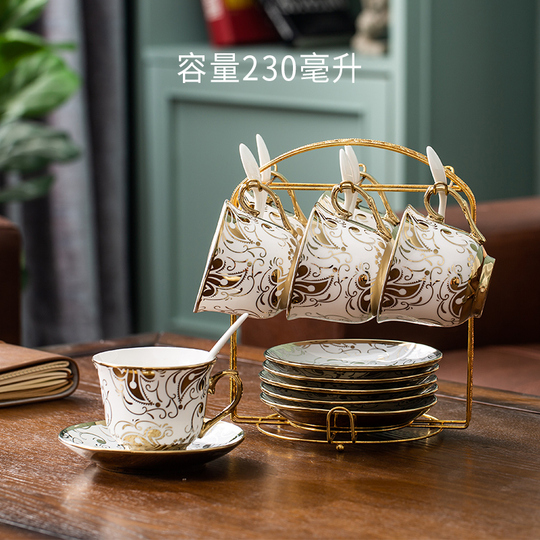 金メッキ ティーセット 4点セット Bi yi 金メッキセラミックコーヒーソーサーセット - 6ピース北欧