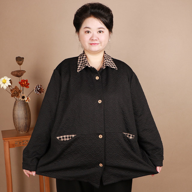Button cardigan jacket Fat mother suit 200 Jin [Jin equals 0.5 kg] Add fat plus size thin jacket middle-aged and elderly long-sleeved tops Spring and Autumn