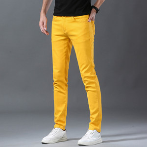 
2022 summer thin yellow jeans for men's elastic slim feet versatile casual long pants men's trendy brand