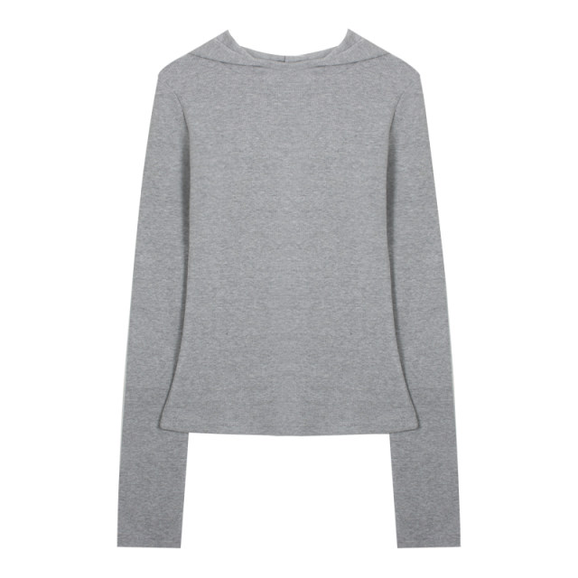 Vintagetang European and American hot girl gray hooded long -sleeved long -sleeved T -shirts are thin in early autumn
