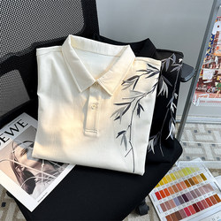 New Chinoiserie Bamboo Embroidered Short-Sleeved T-Shirt Men's Summer 2024 New Trendyy Polo Shirt Half-Sleeved National Style Top
