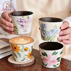 Xiwenlejian Jingdezhen Handmade Coffee Cup, Vintage Hand-Painted Latte Art Cup, Latte Hand-Held Cup, Ceramic Water Cup, Tea Cup