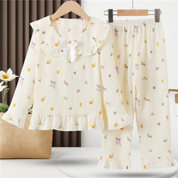 Children's Pajamas for Girls, Spring and Autumn Cloud Cotton, Little Girls' Home Clothes, Air-Conditioned Clothes, Baby Girls' Long-Sleeved Thin Set