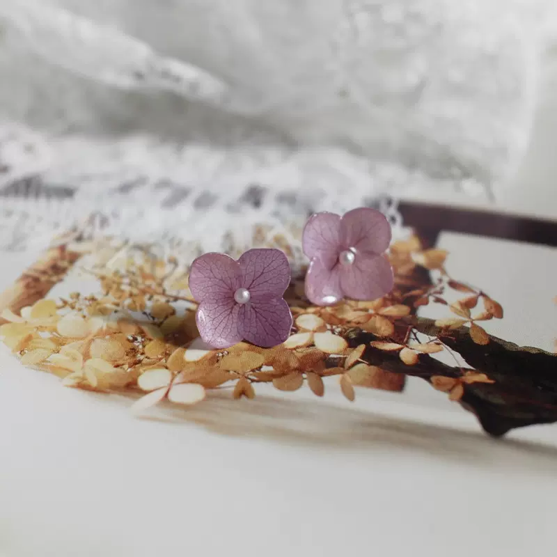 梅子金黄复古油画质感小花耳钉紫阳花绣球花真花耳环 梅子金黄复古油画质感小花耳钉紫阳花绣球花真花耳环