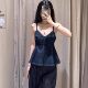 2025 spring new women's clothing, short wavy wide-swing V-neck thin suspender denim top 8197064
