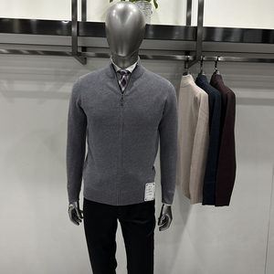 
New autumn and winter men's cashmere wool knitted zipper cardigan, slightly thick jacquard 390g 26-pin wool sweater