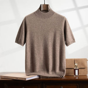 
Light luxury and simple half turtleneck short-sleeved T-shirt business inner wear men's pure cashmere sweater sweater cardigan bottoming shirt