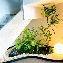 Staircase Decoration with Simulated Horsewood Plants, Indoor Floor-Standing Landscape with a High-End Feel, Artificial Green Plant Landscaping Combination