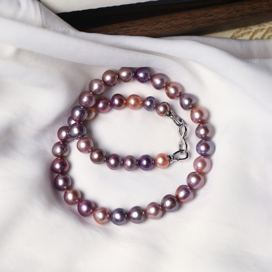
Natural freshwater pearl purple pearl necklace bright pearl women's pearl necklace mother's chain jewelry