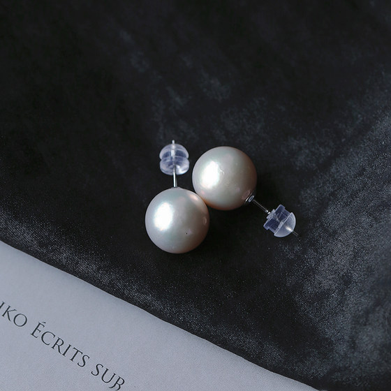 Natural freshwater pearl sterling silver inlaid earrings, large-spot style women's pearl earrings jewelry gift
