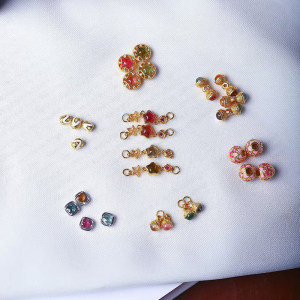 
925 Sterling Silver Ancient Gold Inlaid Jade Crystal Tourmaline Drip Extended Chain Pendant Bracelet DIY Accessories Materials