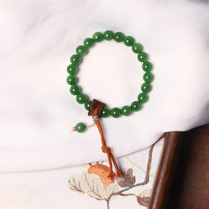 
Natural Russian jasper ice green round beads original matching single circle bracelet women's jade bracelet jewelry