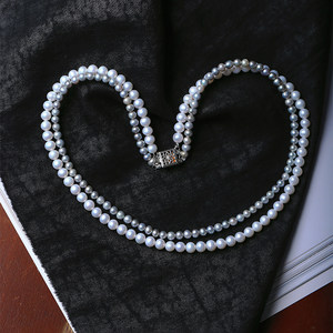 
Natural freshwater white beads with gray pearl millet beads double layered necklace for women's high-end collarbone chain