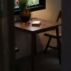 Solid Wood Square Dining Table and Chairs for Home Use in Small Apartments, Japanese-Style Double Balcony Coffee Table, Dining Table for Living Room, Walnut