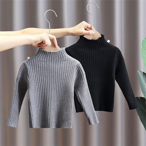 
Cotton children's solid color sweater half turtleneck bottoming shirt 2026 spring and autumn male and female baby style sweater pullover long