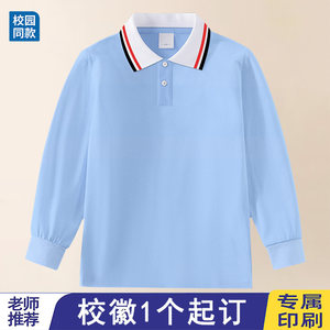 
04 Light blue cotton boys' long-sleeved T-shirt class uniforms children's experimental primary school autumn clothing primary school students' school uniforms order school badge