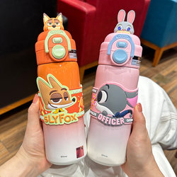 Judy Nick's New Trendy Insulated Cup for Children and Students, High-Looking and Portable Double-Drink Stainless Steel Straw Cup