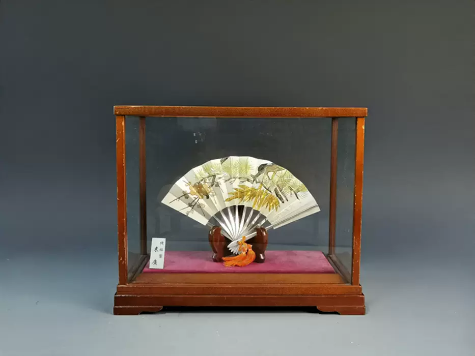 日本末廣純銀扇子擺件手刻歲寒三友裝飾禪意復古桌面擺件收藏包郵-Taobao