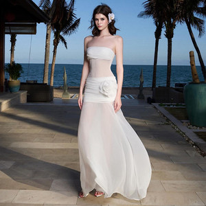 # SISJULY# Ins vacation wind travel bi prepared elegant tube top skirt female waist net gauze dress tide
