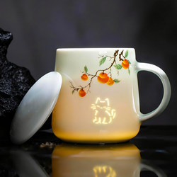 Jingdezhen Cat Mug Exquisite Ceramic Cup Simple Office Water Cup with Lid Tea Cup Gift Coffee Cup