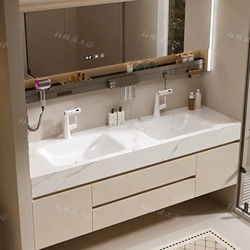 Mite Hot-Bent Slate Integrated Double-Basin Bathroom Cabinet Set with Wall-Mounted Smart Mirror, High-End Finish, Paint-Free, Supports Customization