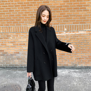 
Black double-sided cashmere woolen coat Korean style loose 2025 new women's autumn and winter mid-length woolen coat for women
