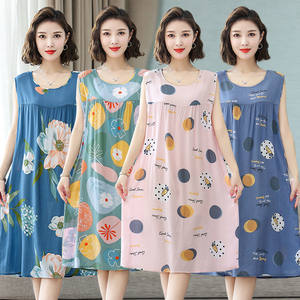 Cotton and silk night dress Women's summer thin size large size loose sleeveless dress home service middle -aged mother summer pajamas
