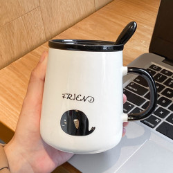 Mug with Lid and Spoon, Ceramic Drinking Cup for Women, New 2025 Model, Household Milk Cup, Men's Office Coffee Cup