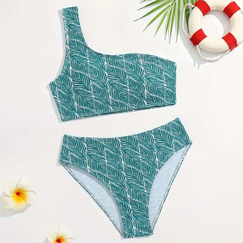 
New European and American printed one-shoulder cute children's split