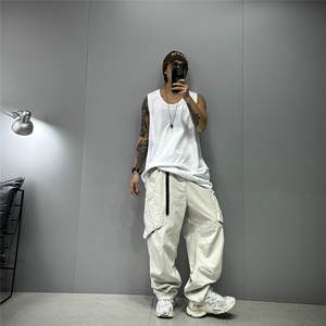 330g heavy pure cotton white ripped sleeveless T-shirt men's trendy brand oversize silhouette T layered base sweat vest