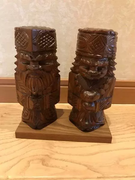 RE33日本纯手工木雕人偶高15.5cm直径5cm日本北海道夫妇吉祥