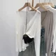 
Lazy style thin deep V-neck long-sleeved sunscreen T-shirt blouse for women's summer air conditioning shirt loose slim bottom shirt top