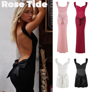 
Rose Tide Buyer Store Authentic Tiger Mist Dress Bow Backless Dress Suspender Long Skirt