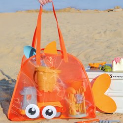 Cute Large-Capacity Beach Bag, Sand Digging Toy Storage Bag, Portable Foldable Mesh Bag for Beach Trips and Sea Exploration