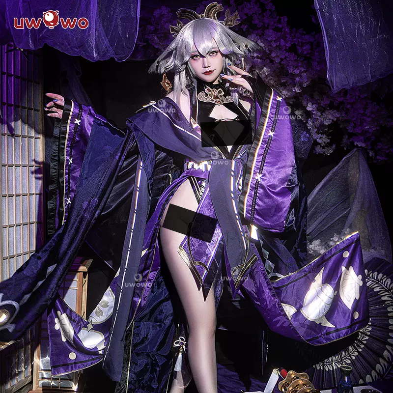 預售Uwowo原神 八重神子 黑八重和服COSPLAY服裝女日系紫色巫女服-Taobao