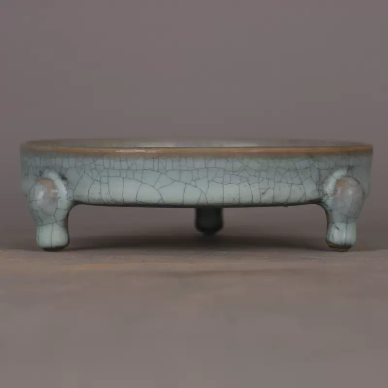 宋汝窑青釉双凤莲花烛台做旧仿宋代出土古瓷器古玩古董收藏摆件