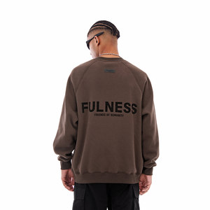 
FOH 380g heavy flocking letter label design raglan sleeves round neck velvet sweatshirt men and women loose tops