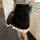 French retro black ear design skirt mid skirt for women in spring and summer fat mm versatile high waist packed hip A-line skirt
