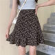 Large size French retro small wrinkled chrysanthemum fishtail skirt for women in summer versatile lotus leaf edge anti-exposure A-line hip-pack skirt