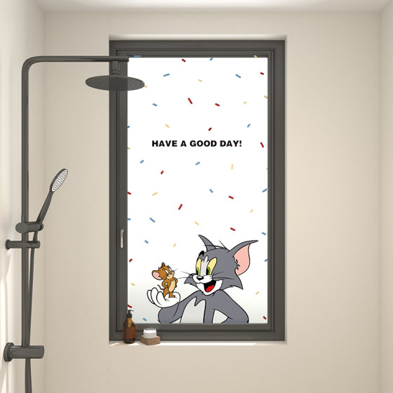 
Cat and mouse cartoon window glass sticker transparent opaque bathroom anti-peeping and anti-exposed matte film