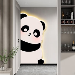 Creative Panda Luminous Mural Cream-Style Entrance Decoration Painting High-End Entryway Corridor Hanging Painting Warm Light Painting